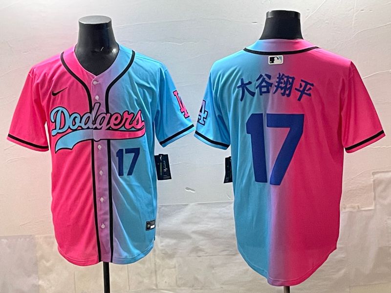 Men Los Angeles Dodgers #17 Ohtani Blue pink Game 2025 Nike MLB Jersey style 005